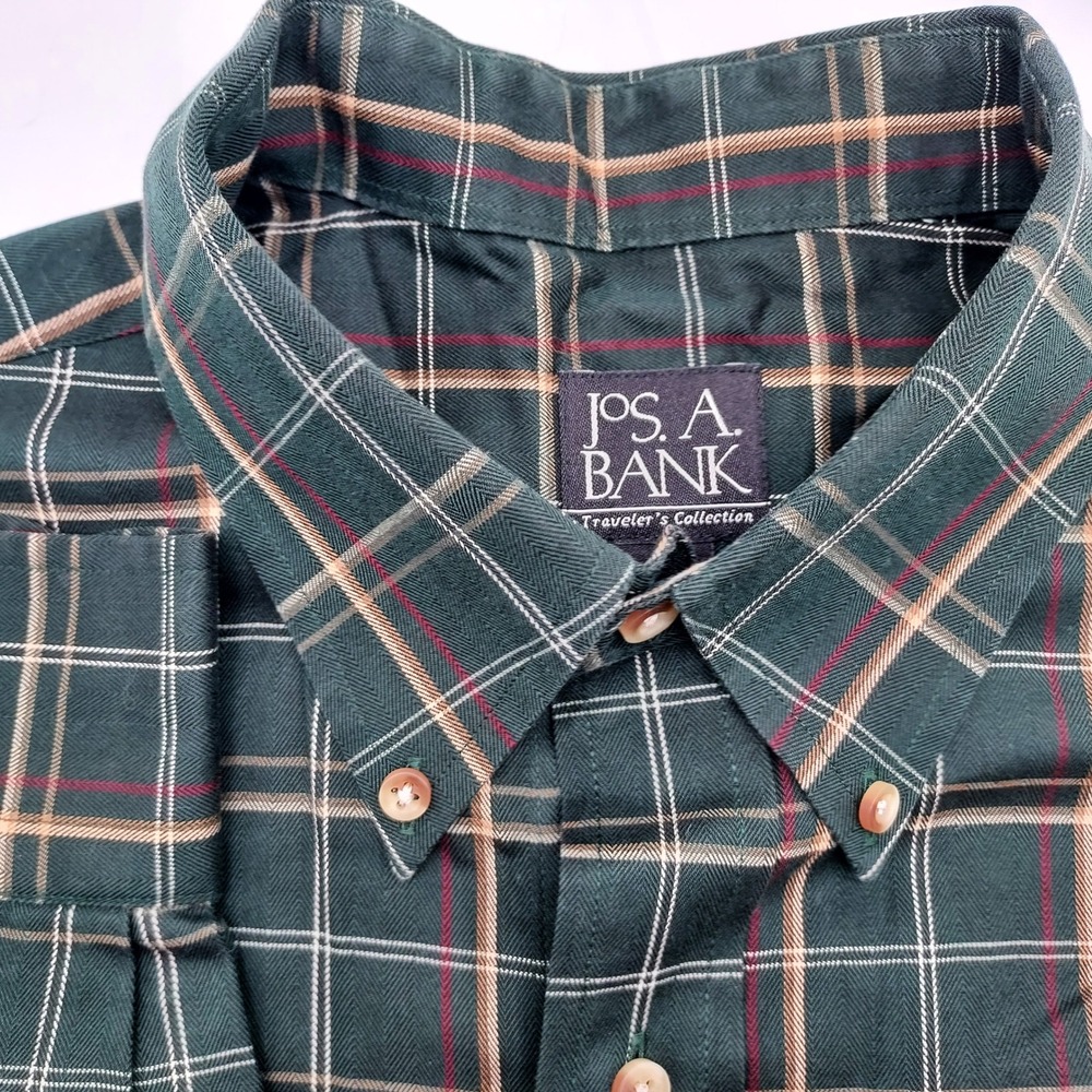 Jos A Bank Traveler's Collection‎ Button Down Plaid Shirt Mens Size L